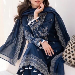 Navy Blue Embroidered Lawn Suit for Women