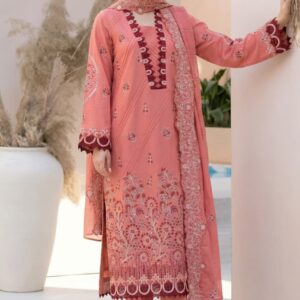 Peach Embroidered Lawn Suit – 3 Piece Unstitched Summer Outfit